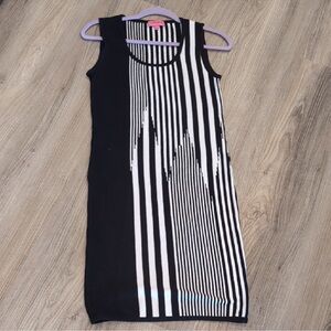 Carmen Marc Valvo Black and White Striped Midi Dress Sweater Dress